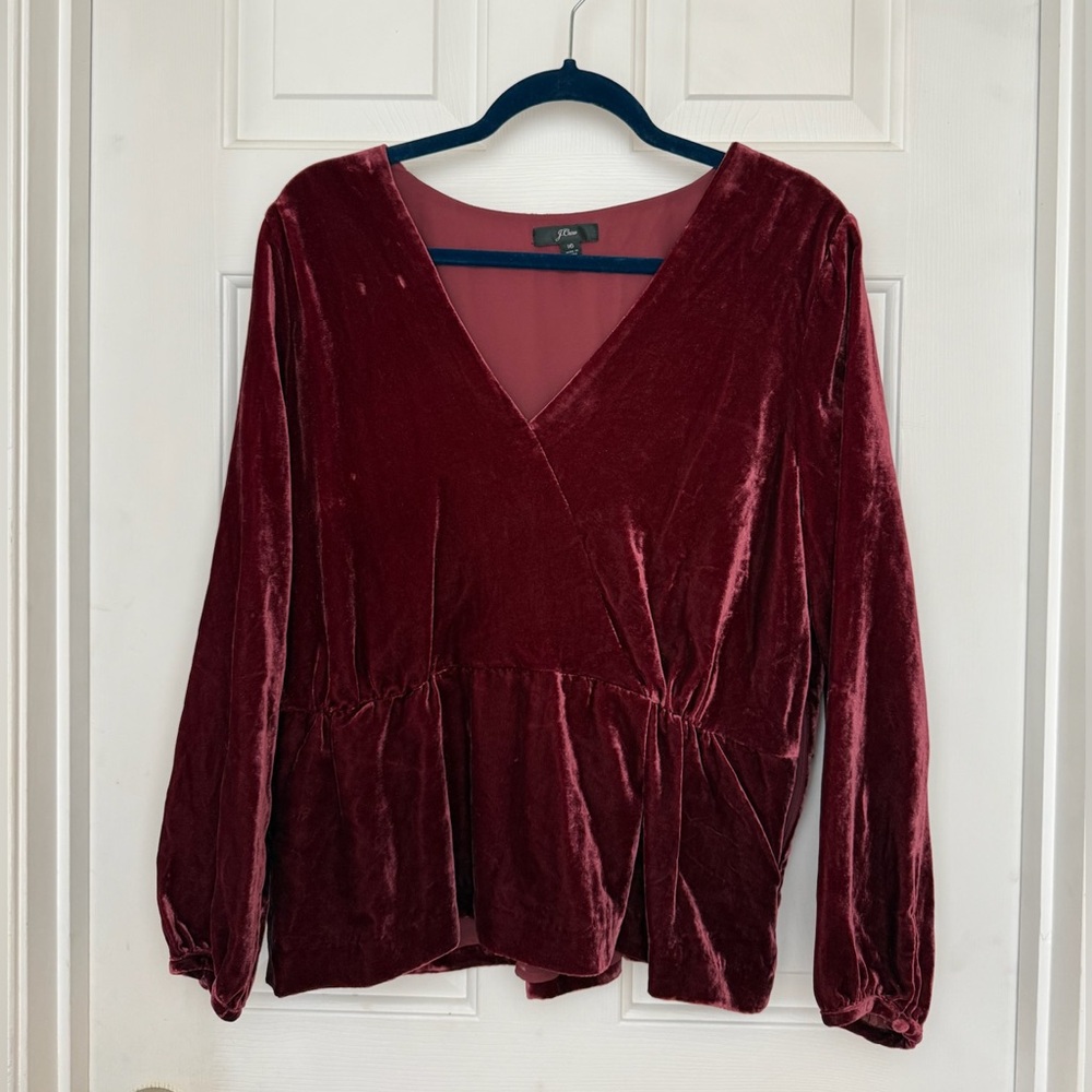 J. Crew Velvet Deep Red Blouse
